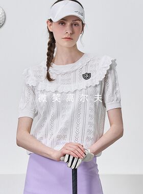特价2026夏新款韩国代购荷叶边蕾丝高尔夫球服女士圆领短袖针织衫