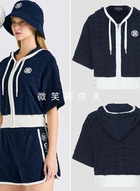 2025夏新品韩国代购GFOR*高尔夫女士连帽毛圈提花运动短袖外套