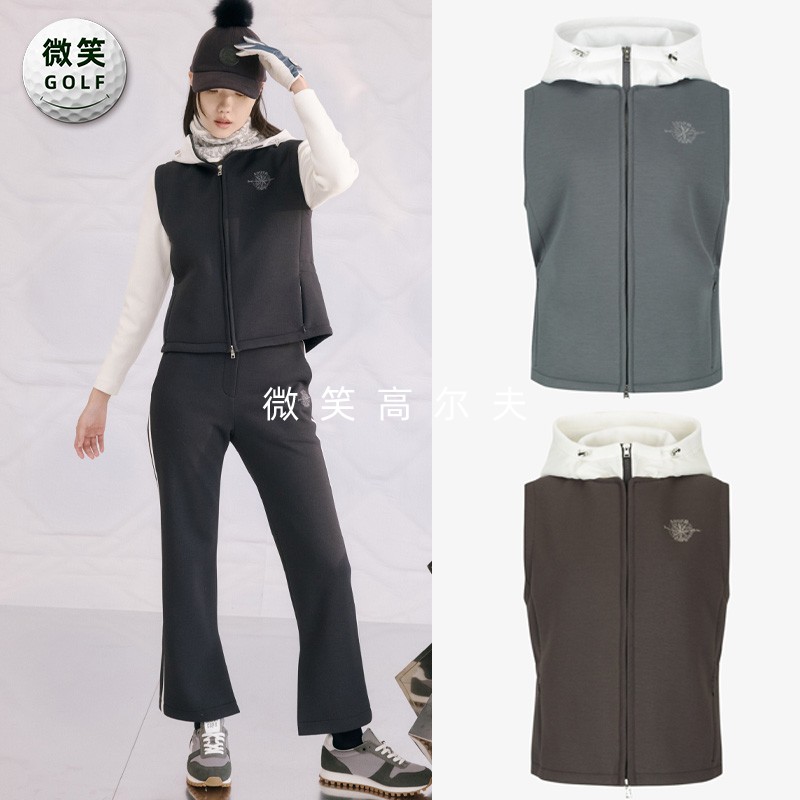 高尔夫女连帽撞色保暖运动棉马甲