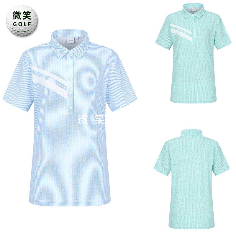 特价2025夏新款韩国代购条纹运动透气高尔夫球服女士短袖T恤GOLF