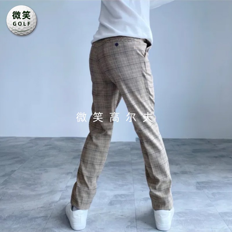 特价2025秋新款韩国代购拉绒格子高尔夫球服男士防寒保暖运动长裤