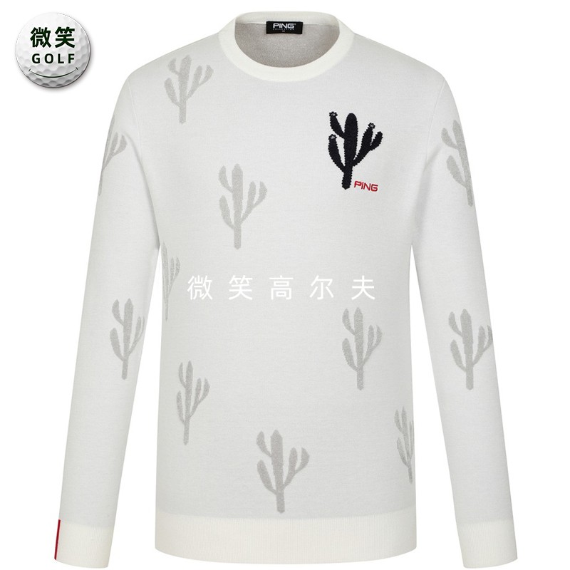 高尔夫男圆领仙人掌提花针织衫