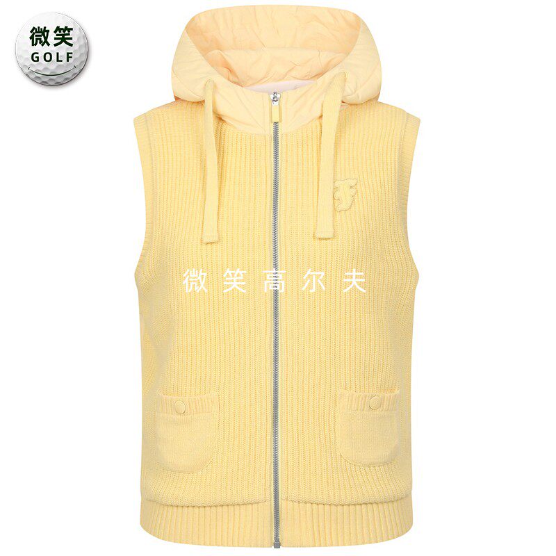 高尔夫女连帽夹棉拼接针织马甲