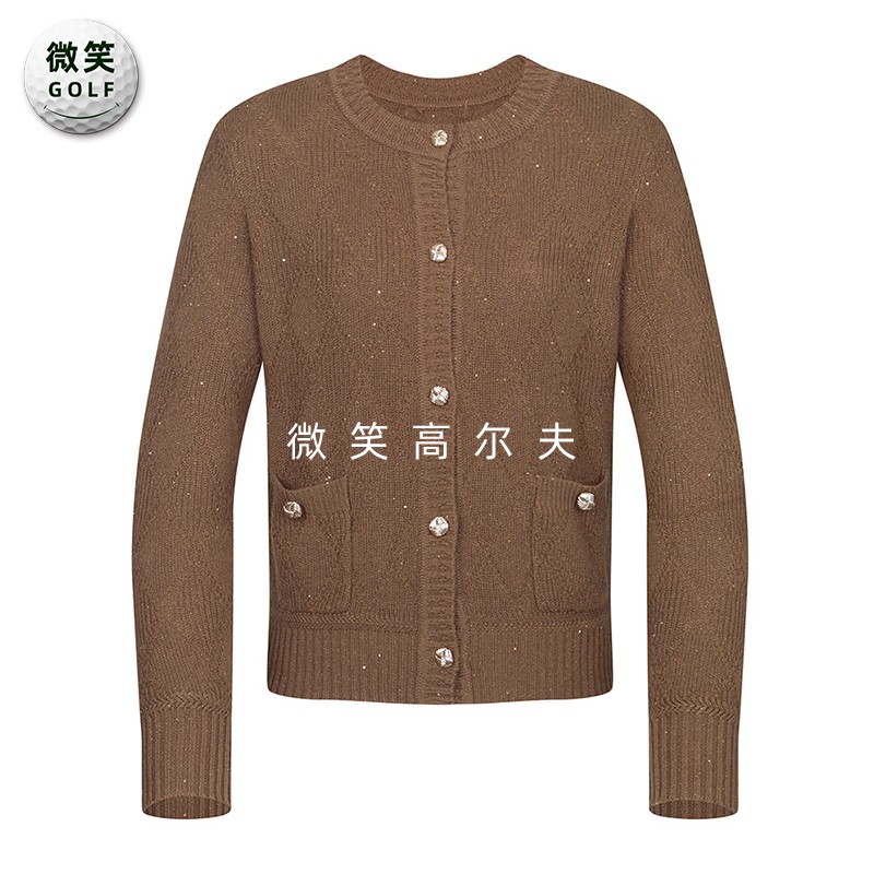 特价2025冬新款韩国代购亮片点缀高尔夫球服女士圆领经典针织开衫