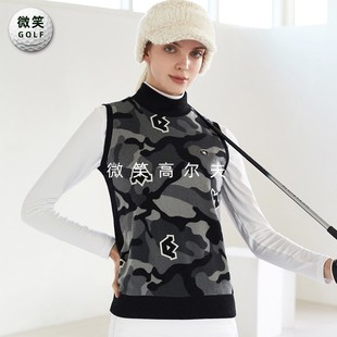 特价 2023冬韩国代购 迷彩半领拉绒高尔夫球服女士保暖马甲背心GOLF