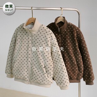 特价2025冬新款韩国代购宽松毛绒高尔夫球服女士保暖夹克棉服外套