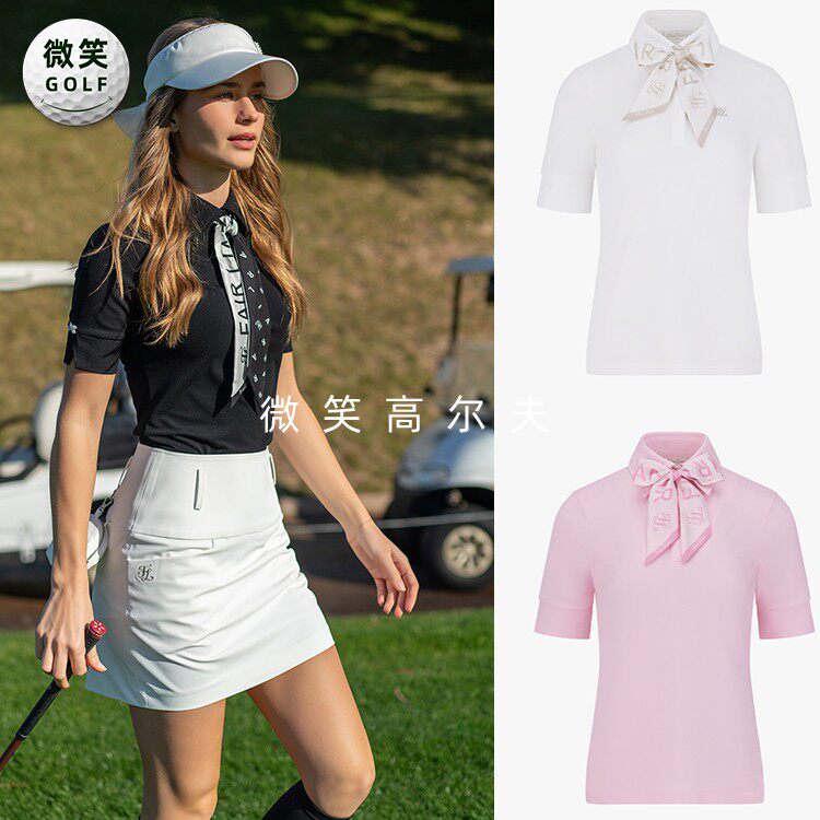 2025夏韩国代购FairLiar甜美丝巾高尔夫服装女士运动短袖T恤GOLF