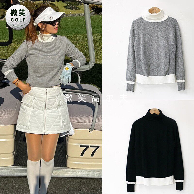 特价2025冬季新款韩国代购防风高领层叠高尔夫球服女士保暖针织衫