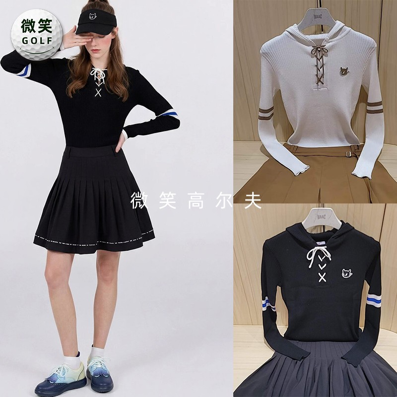 2026春季新款韩国代购WAAC修身时尚高尔夫球服女士边帽罗纹针织衫