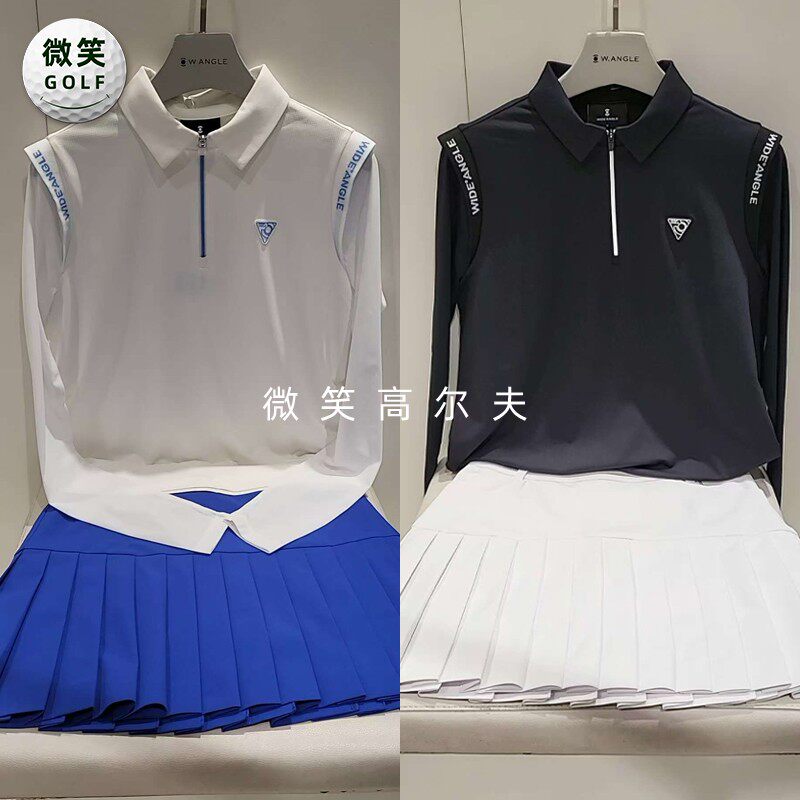 2025夏新品韩国代购WANGL*高尔夫女士翻领半拉链凉感运动长袖T恤