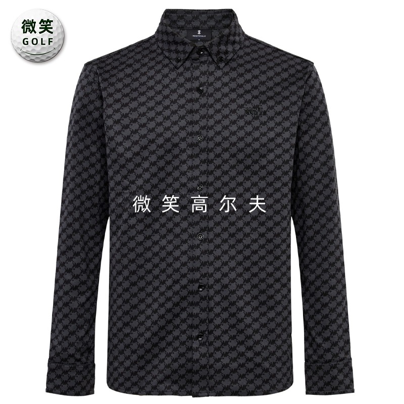 高尔夫男翻领字母弹力长袖衬衫