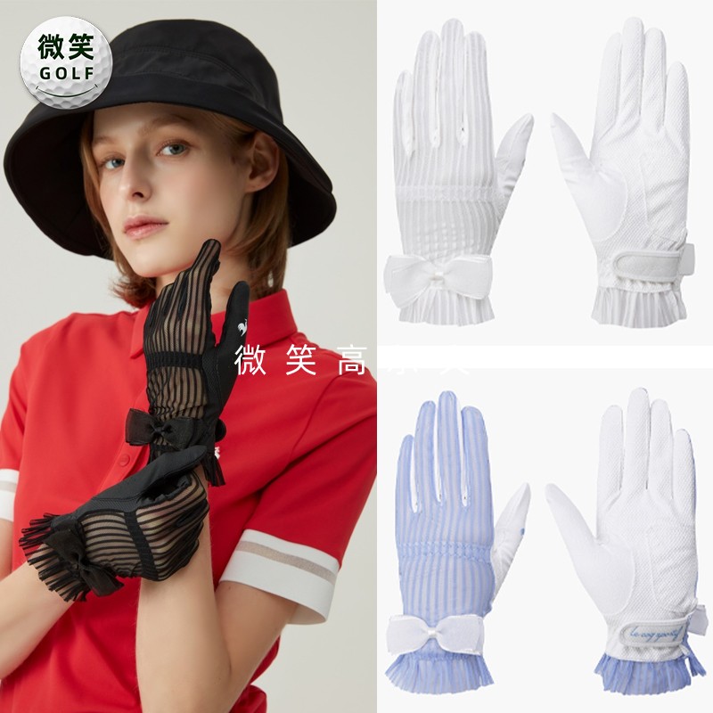 高尔夫蝴蝶结网状运动双手手套女