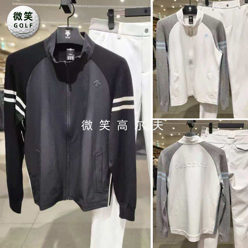高尔夫男士拉链插肩针织拼接外套