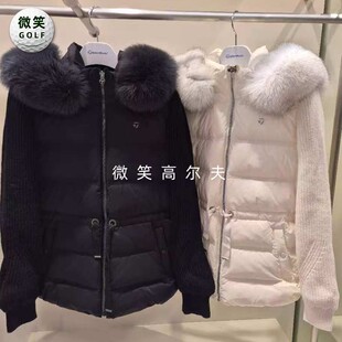 特价2025冬韩国代购TAYLORMADE高尔夫女毛领连帽针织袖运动羽绒服