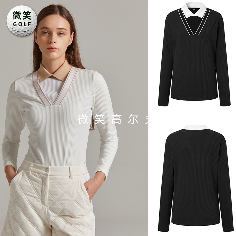 特价2025冬季新款韩国代购配色假两件高尔夫球服女士时尚长袖T恤