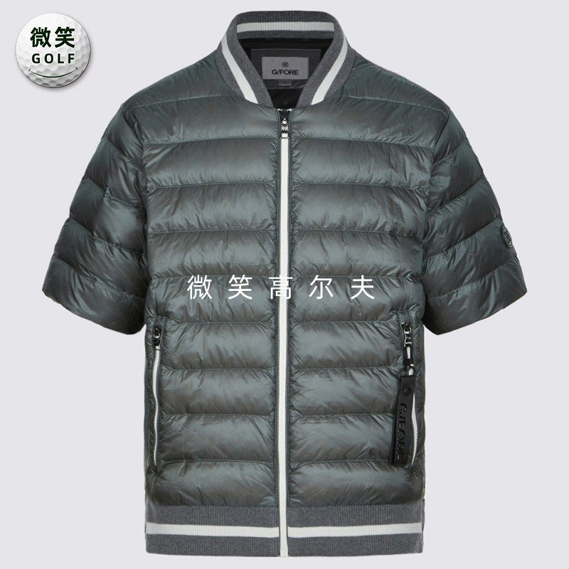 高尔夫男拉链针织防寒短袖羽绒服