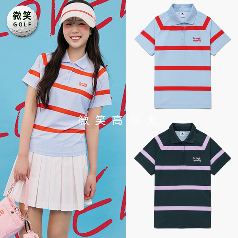 高尔夫女士翻领条纹运动短袖T恤