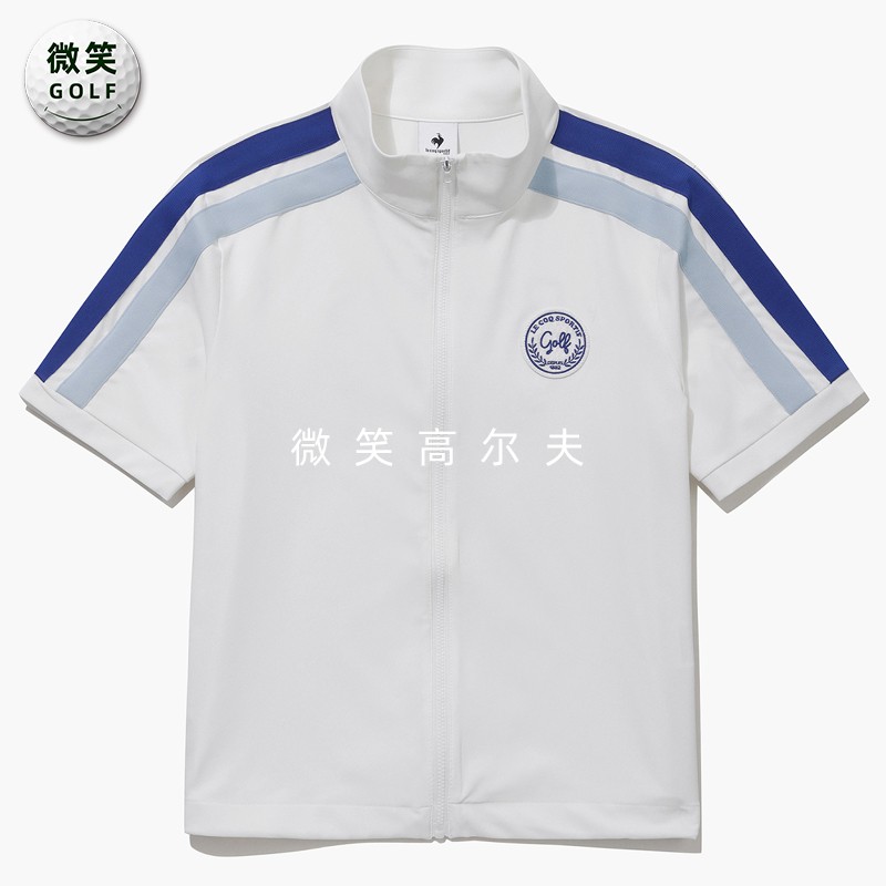高尔夫女士条纹拉链运动短袖T恤