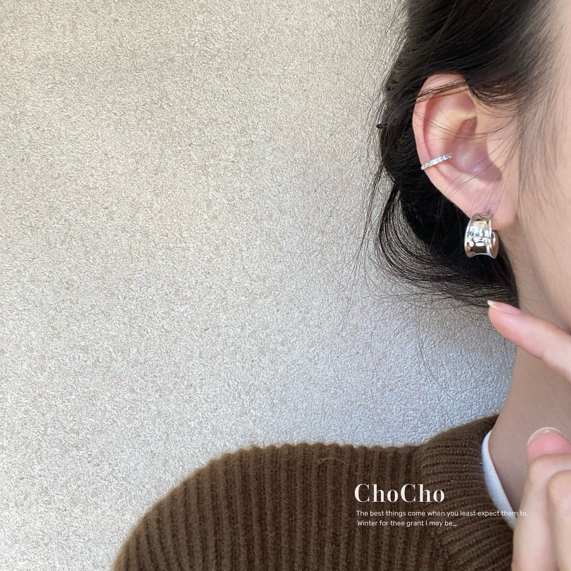 chocho/经典款 韩国金银设计感凹面褶皱耳钉小众简约百搭耳环,饰品/流行首饰/时尚饰品新,耳环,淘宝优惠券,粉丝福利购,淘宝优惠卷