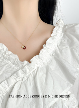 新款红色钱福袋项链小众锁骨链高