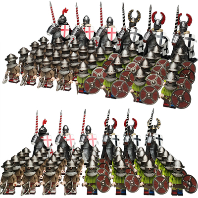 中世纪城镇持弩民兵积木人仔中古条顿圣殿骑士拼装积木玩具士兵