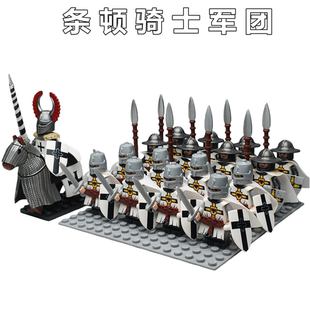 中世纪条顿骑士积木人仔中古条顿骑士团重甲士兵拼装积木玩具小人