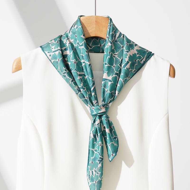 【碧草如茵】真丝丝巾斜纹绸桑蚕丝70中方巾挺括有型时尚百搭