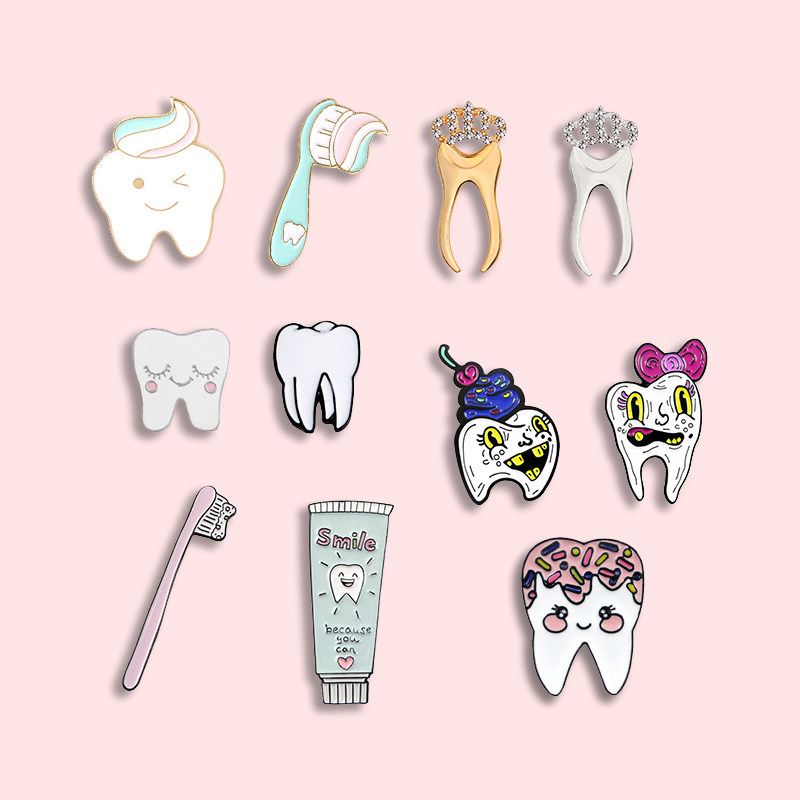 创意卡通微笑害羞牙齿胸针可爱萌萌哒糖果徽章牙科医生护士饰品