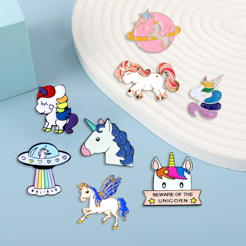 卡通粉色彩虹小马徽章可爱冰淇淋蛋糕独角兽胸针衣服包包装饰挂件