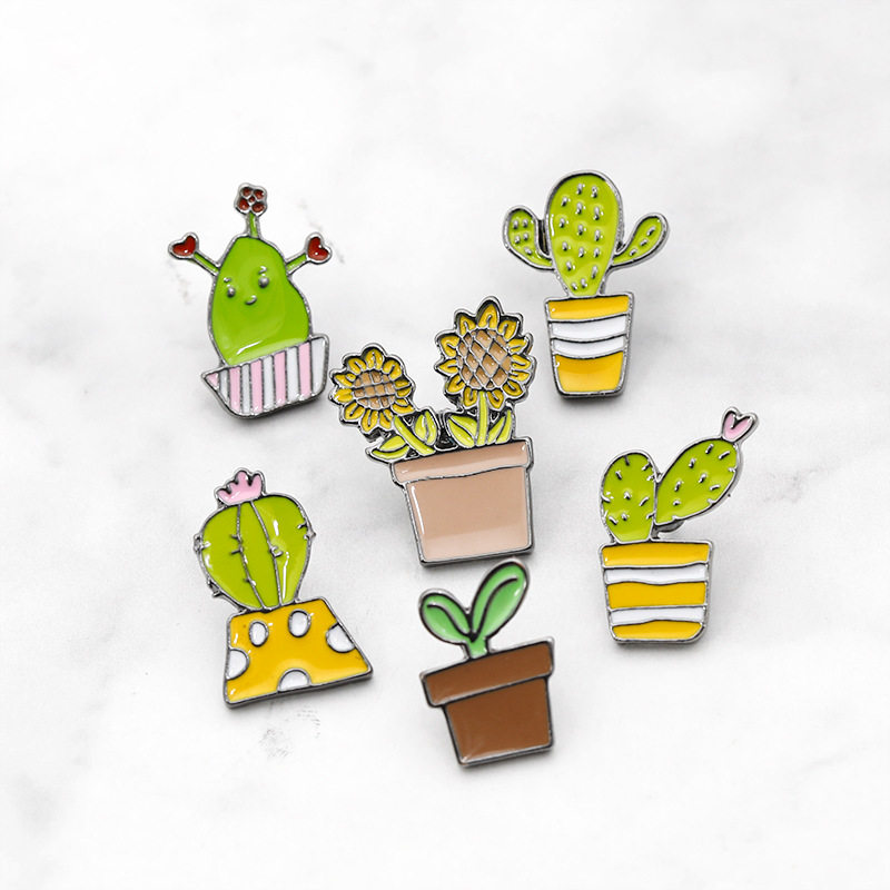 日韩流行新品清新植物胸针 卡通向日葵仙人掌盆栽衣饰别针饰品