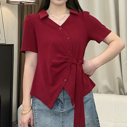 大码女装V领短袖T恤女夏季小个子