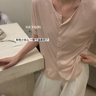 元气家 丝醋酸纸片人开衫女宽松外搭轻薄款凉感针织开衫