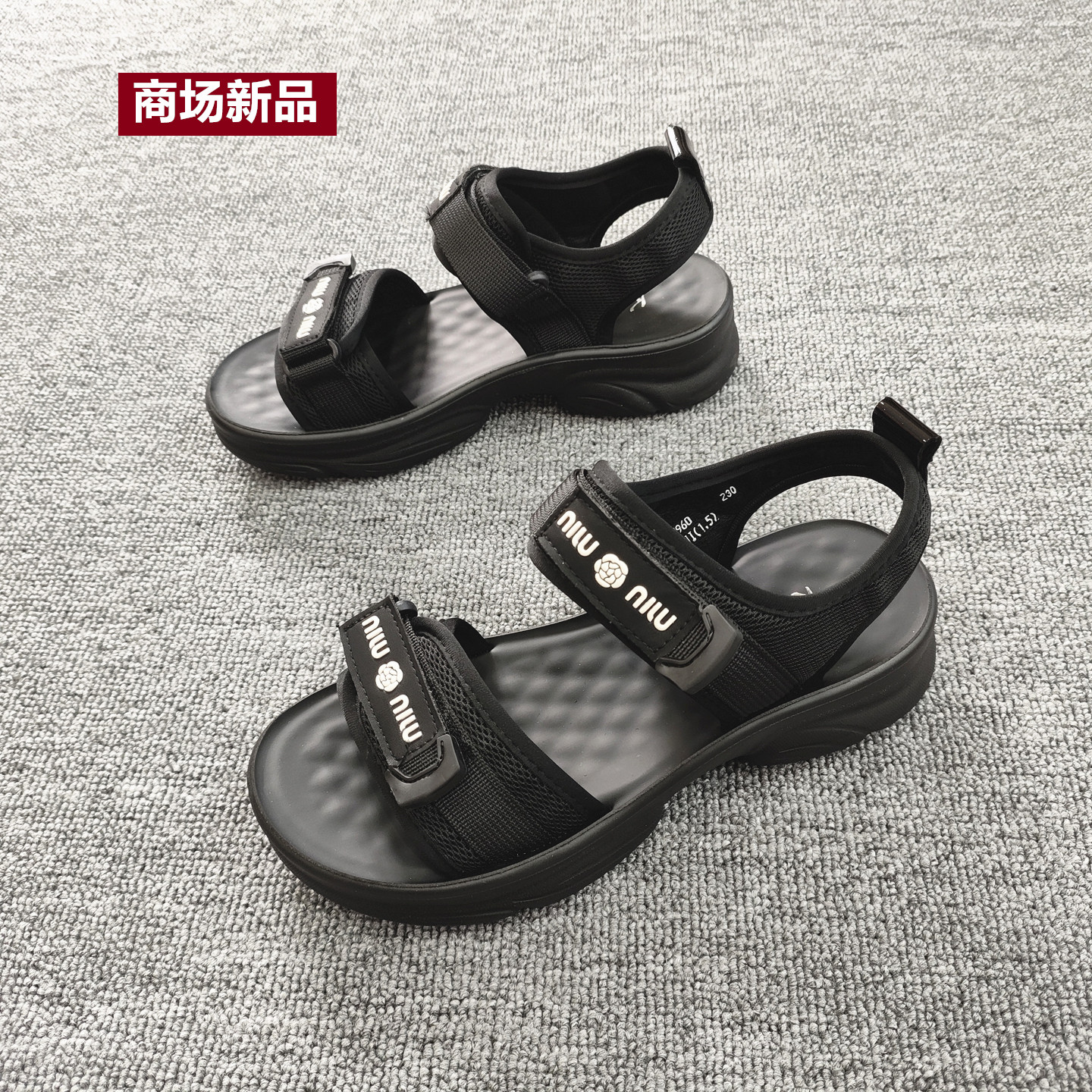 夏季一字扣魔术贴厚底透气女凉鞋