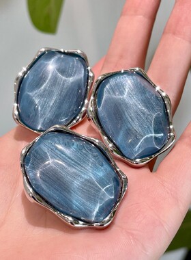 明星同款蓝色水波纹耳钉可调节戒指女小众高级感气质夸张耳环耳饰