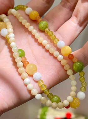 柠檬黄玉石水晶串珠锁骨链彩色天然石短链夜明珠手作轻奢小众项链