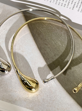 韩国小众设计金属极简时髦水滴状项圈金色银色高级感choker颈链女