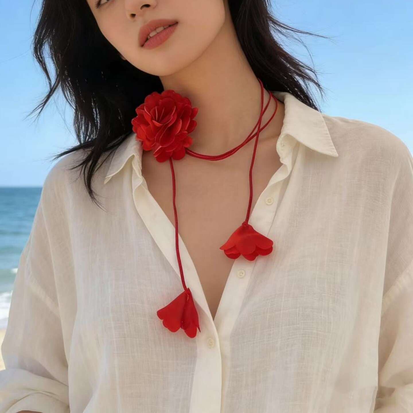 法式玫瑰花朵腰链女连衣裙配饰腰带束腰显瘦百搭项链颈链choker潮