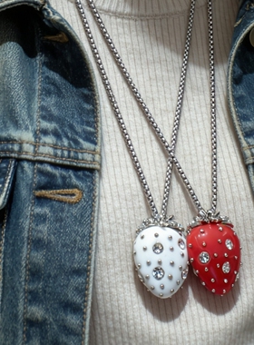 ins小众草莓镶钻项链女韩系简约可爱甜美高级感设计感轻奢毛衣链