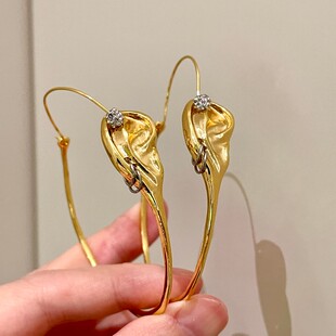 高级感五官金属耳朵双面满钻球球耳环大耳圈精致个性耳朵耳坠配饰