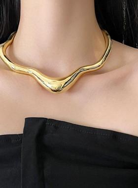 法式复古不规则金属波浪开口项链