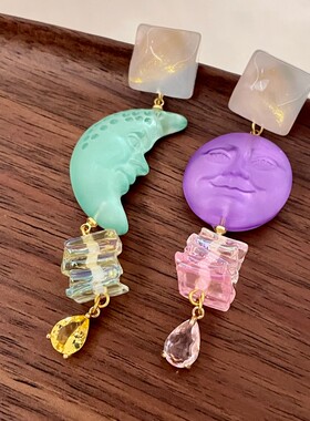 阴晴圆缺小众高级感设计耳饰月亮紫色太阳不对称耳环个性银针耳钉