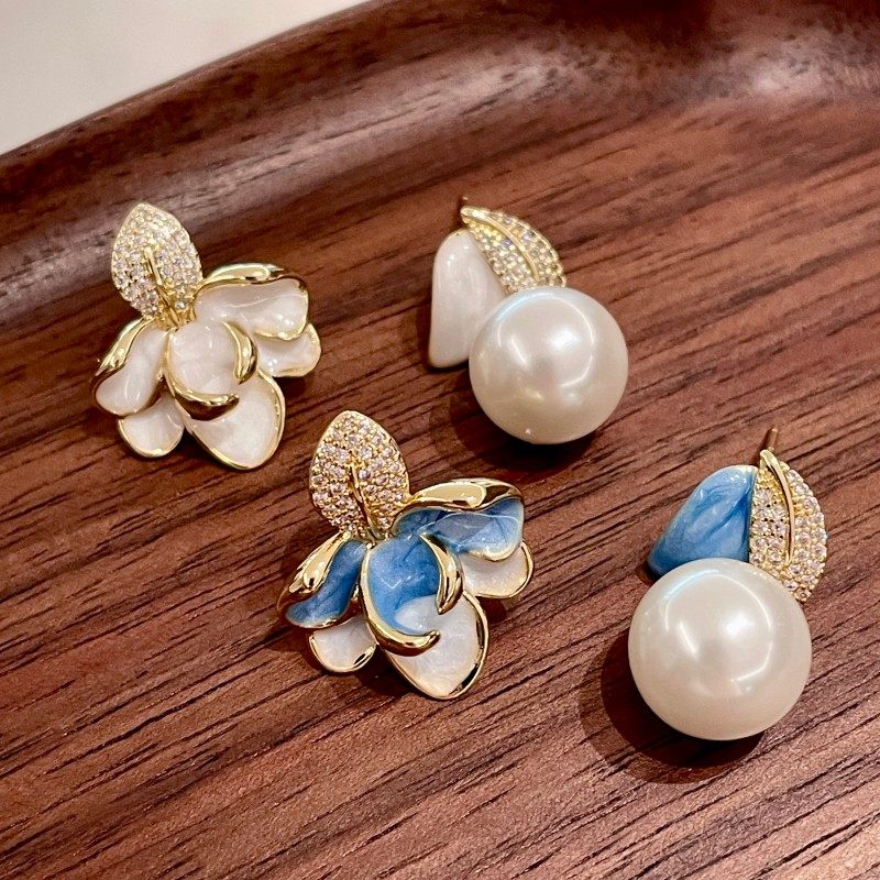 珐琅滴釉不对称耳环高级感锆石树叶珍珠耳钉2025新中式宫廷风耳坠,饰品/流行首饰/时尚饰品新,耳环,淘宝优惠券,粉丝福利购,淘宝优惠卷