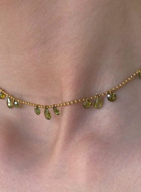 满天星橄榄绿水滴锆石流苏颈链精致项链法式气质小众气质锁骨链女