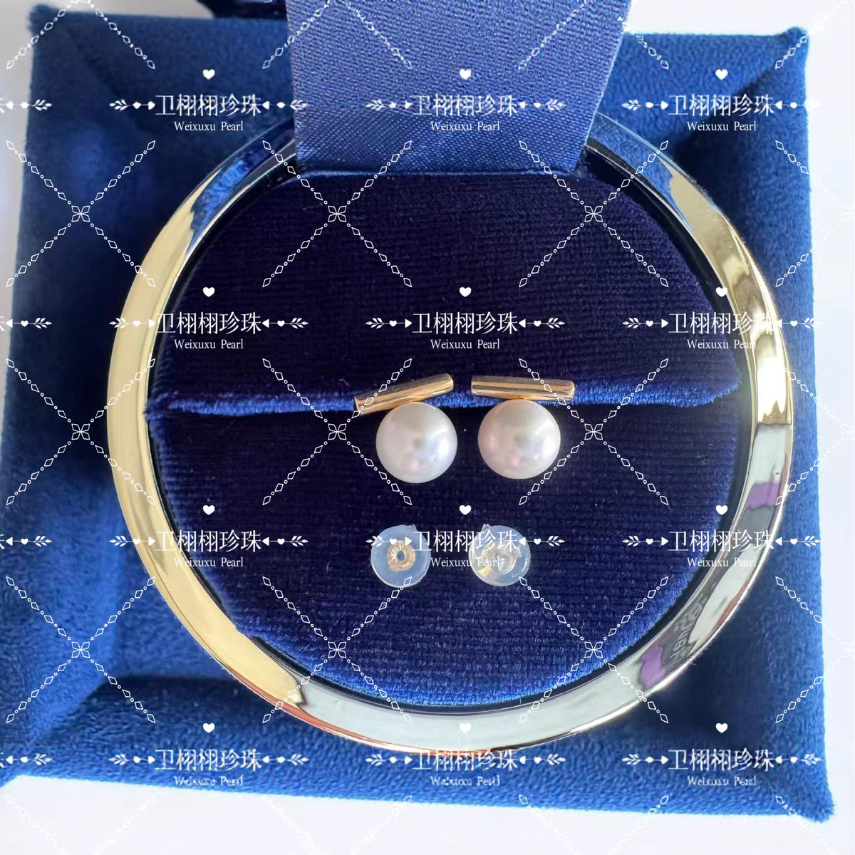 淡水珍珠耳钉 18K金k黄配件镶嵌珍珠耳钉