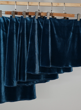 蓝绿色金丝绒高腰显瘦长裙A字短裙简约显瘦通勤纯色复古半裙25冬