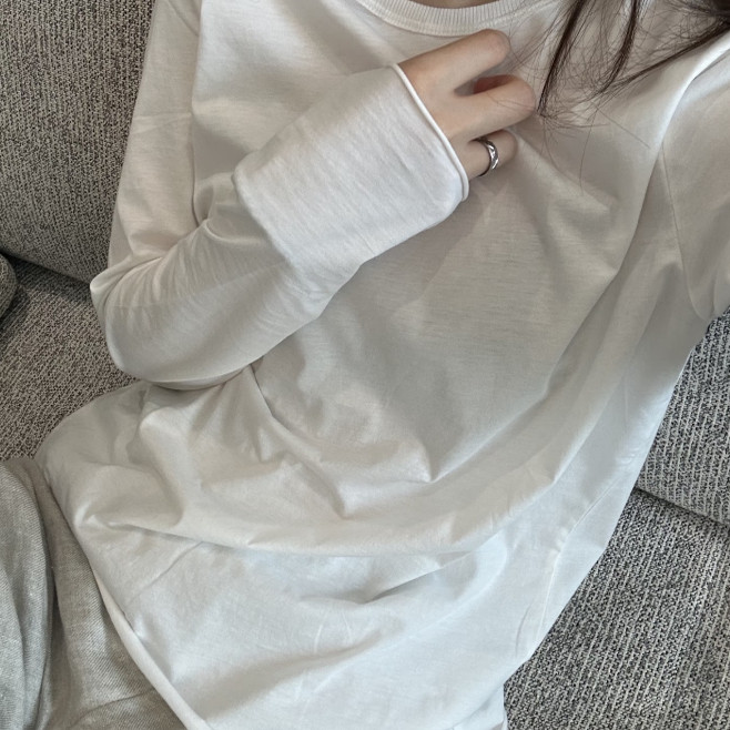 卷边T夏季圆领 chao薄北美pima棉防晒显瘦宽松长袖t恤上衣