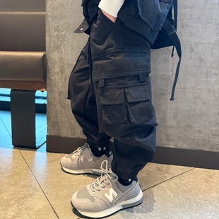 男童黑色潮流休闲工装裤子小中大2025春秋宝宝跳街舞日系儿童长裤