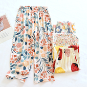 人造棉七分裤 薄款 宽松外穿大码 新款 棉绸睡裤 纯棉绵绸家居裤 女夏季