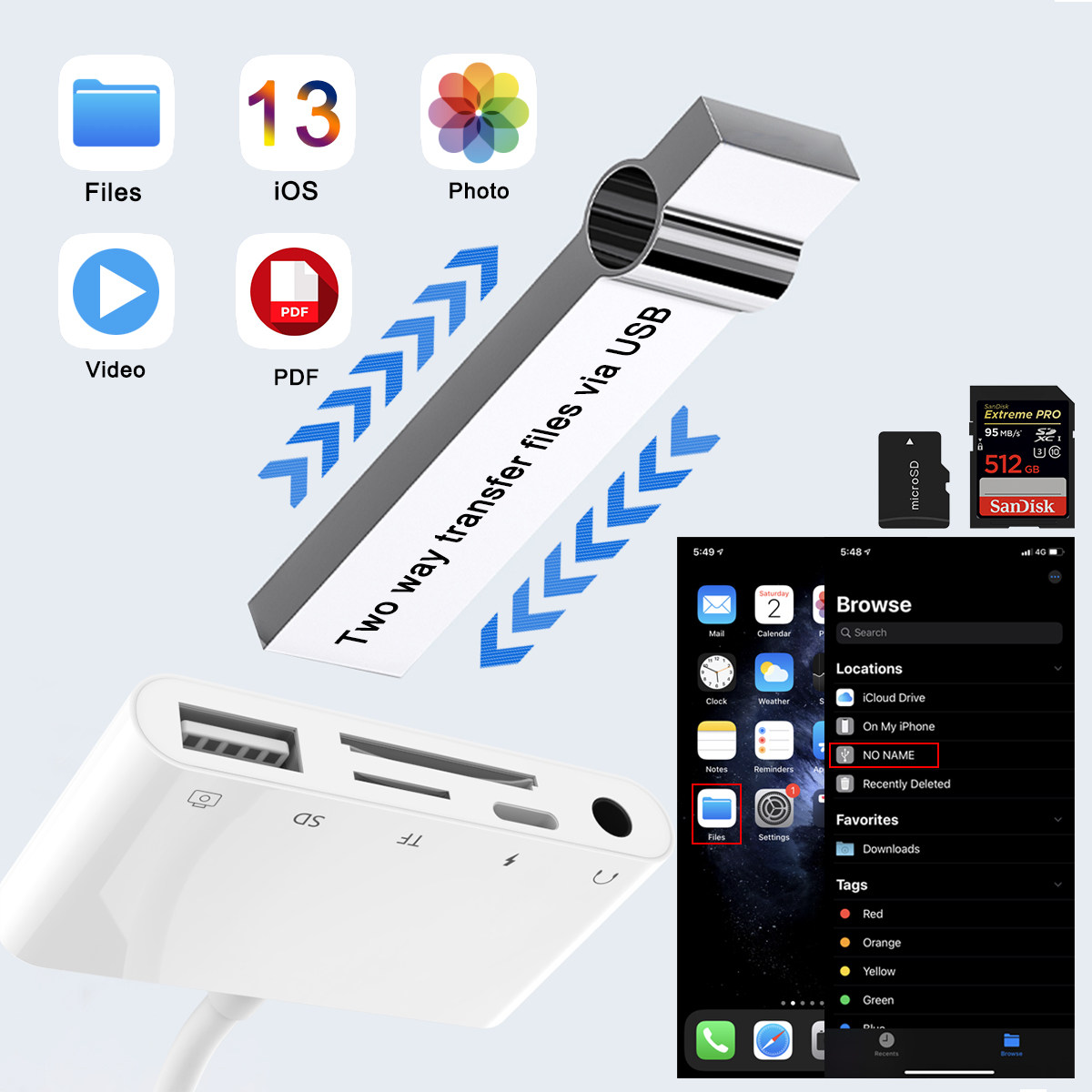 APPLE 휴대폰 U 디스크 헤드폰 어댑터에 적합 IPAD 확장 OTG 카메라 키트 TFSD 카드 리더기