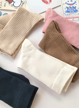 春秋纯棉竖条纹显瘦纯棉中筒袜子女ins潮日系松口长袜纯色中长款